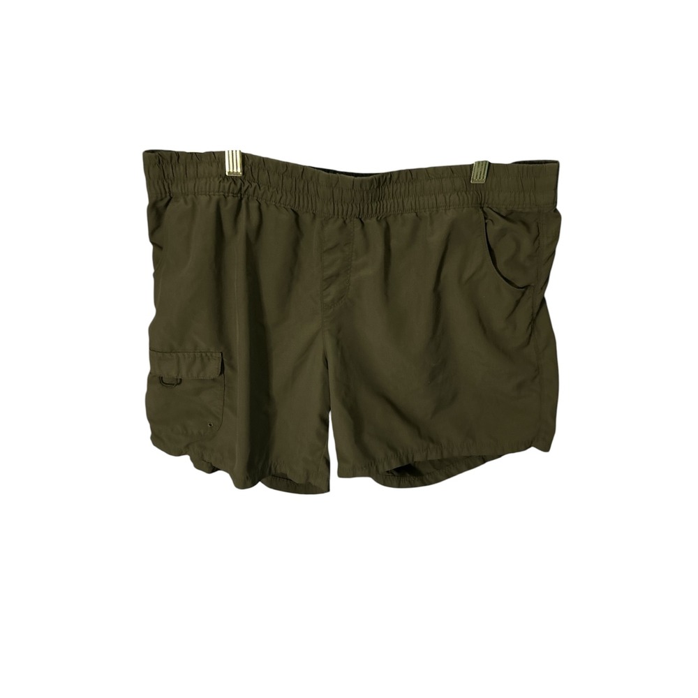 Columbia PFG Fishing Shorts Mens XL Olive Green Elastic Waist Cargo Hiking Mesh